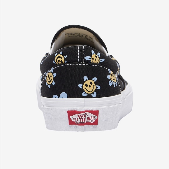 Vans TRIPPY Classic Slip-On Loafer Black w/Blue Smiling Flowers mens size7-13 - Picture 6 of 8